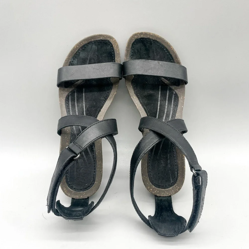 Teva Womens 6.5 Cabrillo Wedge Strappy Sandals Black Leather Gorpcore Boho Heel